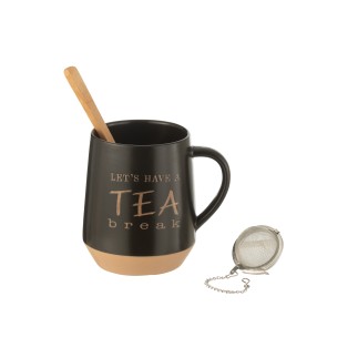 Tasse à thé avec cuillère et boule en céramique noire 15.3x11x23.8 cm