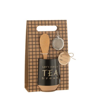 Taza de té de cerámica negra con cuchara y bola 15.3x11x23.8 cm