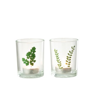 Photophore feuilles en verre multicolore 10x10x12.5 cm