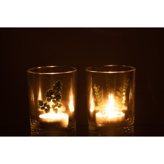 Photophore feuilles en verre multicolore 10x10x12.5 cm