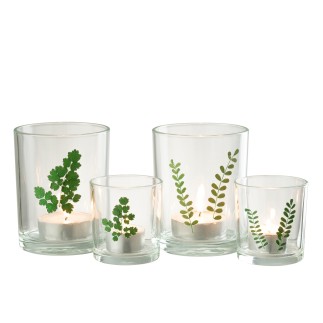 Photophore feuilles en verre multicolore 10x10x12.5 cm