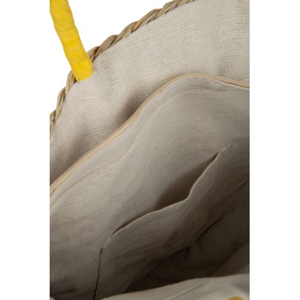 Sac rond fleur en jonc de mer naturel/jaune 40x7x40 cm