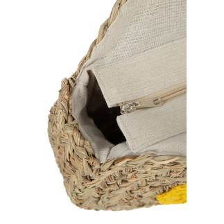 Sac rond fleur en jonc de mer naturel/jaune 40x7x40 cm