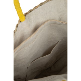 Sac rond fleur en jonc de mer naturel/jaune 40x7x40 cm