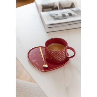 Mug avec sous-tasse et cuillère en céramique rouge 16x14.2x7.5 cm