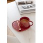Taza+Platillo+Cuchara Corazón Cerámica Roja