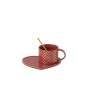 Taza+Platillo+Cuchara Corazón Cerámica Roja