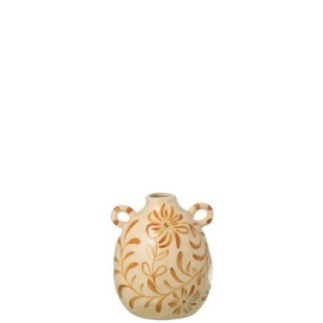 Vaso em grés ocre amarelado e branco sujo, 16 x 16 x 19 cm