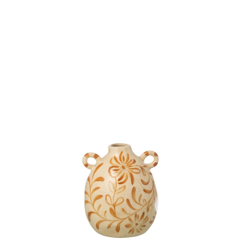Vase en grès ocre jaune et blanc cassé 16 x 16 x 19 cm Vase en grès ocre jaune et blanc cassé 16 x 16 x 19 cm