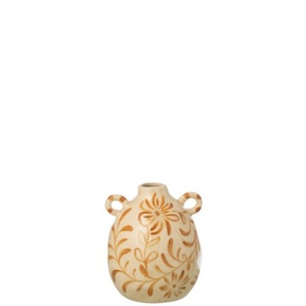 Vaso in gres color ocra giallo e bianco sporco, 16 x 16 x 19 cm