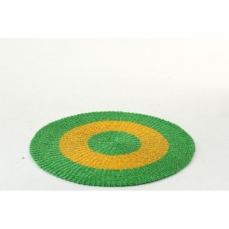 Tapis rayé en raphia vert et jaune chaud 120 x 120 x 1 cm