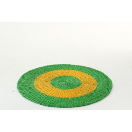 Tapete às riscas em ráfia verde e amarelo quente, 120 x 120 x 1 cm