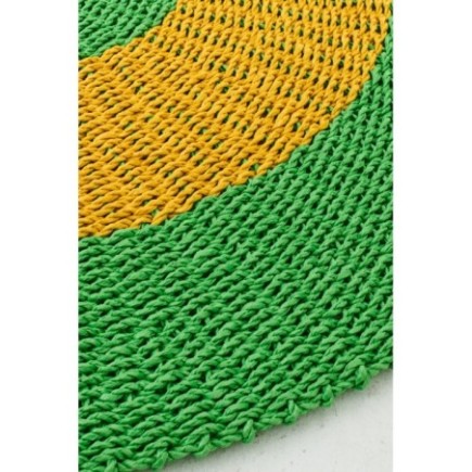 Tappeto a righe in rafia verde e giallo caldo, 120 x 120 x 1 cm