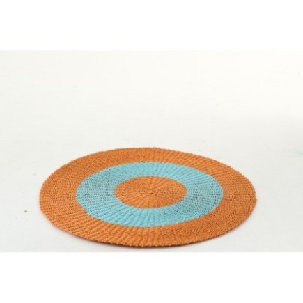 Tappeto a righe in rafia arancione e azzurro, 120x120x1 cm