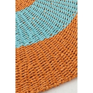 Tappeto a righe in rafia arancione e azzurro, 120x120x1 cm
