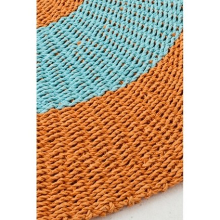 Tappeto a righe in rafia arancione e azzurro, 120x120x1 cm