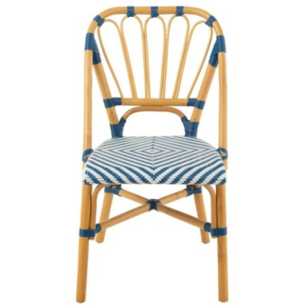 Sedia da pranzo in rattan blu e bianco 47x56x85 cm