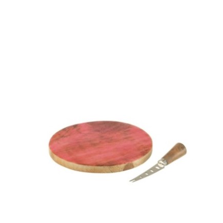 Tagliere rotondo per formaggi in legno di mango rosa, 20x20x1,5 cm