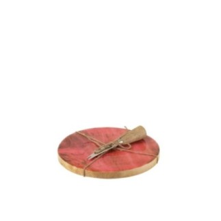Tagliere rotondo per formaggi in legno di mango rosa, 20x20x1,5 cm