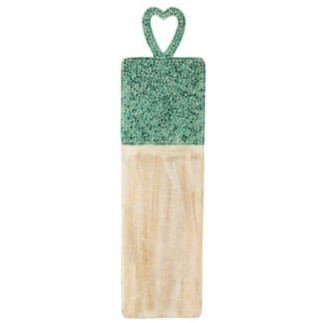 Planche de service mosaïque longue en bois de manguier verte 74x20x2cm