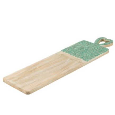 Planche de service mosaïque longue en bois de manguier verte 74x20x2cm
