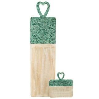 Planche de service mosaïque longue en bois de manguier verte 74x20x2cm