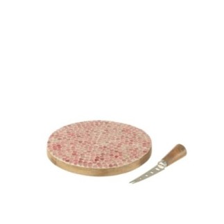 Tagliere per formaggi con coltello in legno di mango rosa, 20 x 1,5 cm
