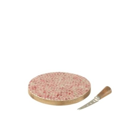 Planche à fromage avec couteau en bois de manguier rose 20x1,5cm