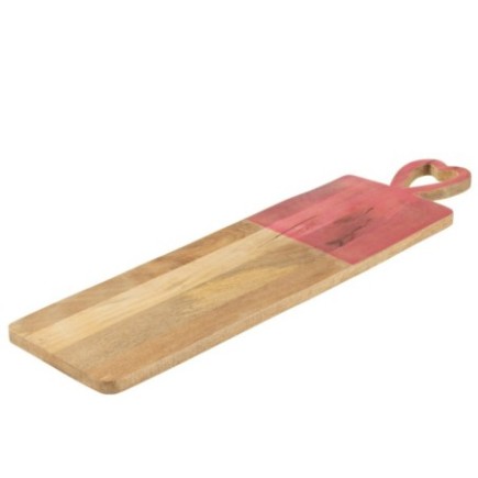 Bandeja de servicio alargada de madera de mango rosa, 74 x 20 x 2 cm
