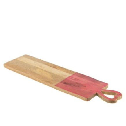 Bandeja de servicio alargada de madera de mango rosa, 74 x 20 x 2 cm