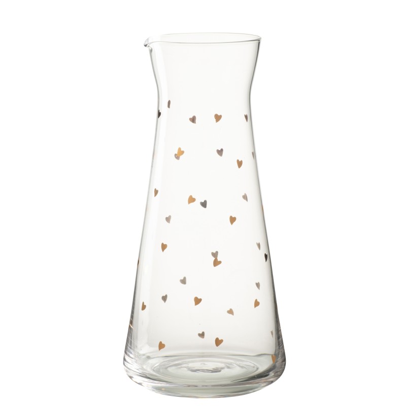 Carafe cœur en verre transparent et doré 11x11x23cm Carafe cœur en verre transparent et doré 11x11x23cm