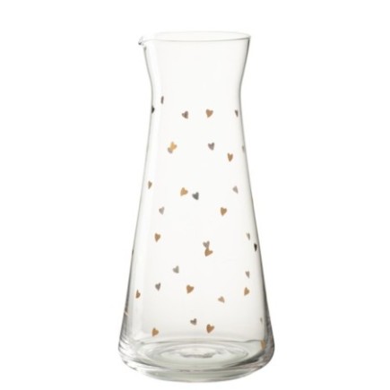 Carafe cœur en verre transparent et doré 11x11x23cm