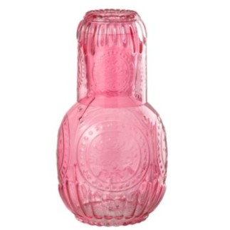 Caraffa e bicchiere in vetro fucsia 11x11x21,5 cm