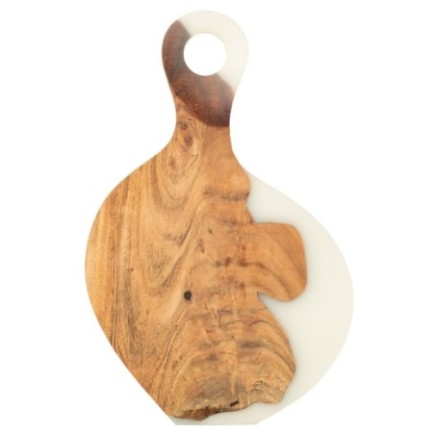 Tábua de cortar em acácia e resina branca 53 x 34 x 2 cm