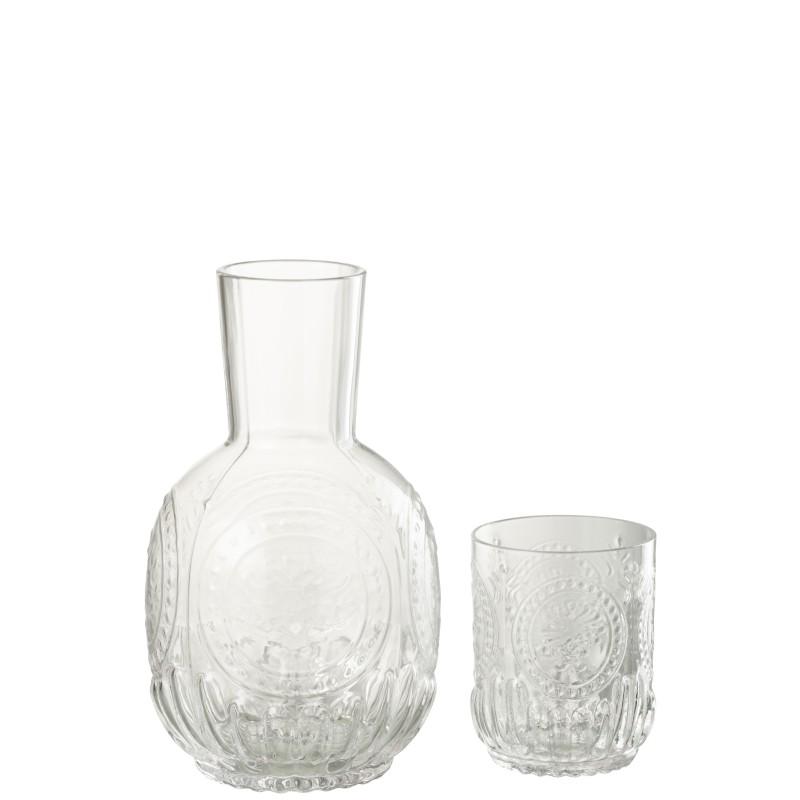 Jarra y vaso de cristal transparente, 11 x 11 x 21,5 cm Jarra y vaso de cristal transparente, 11 x 11 x 21,5 cm