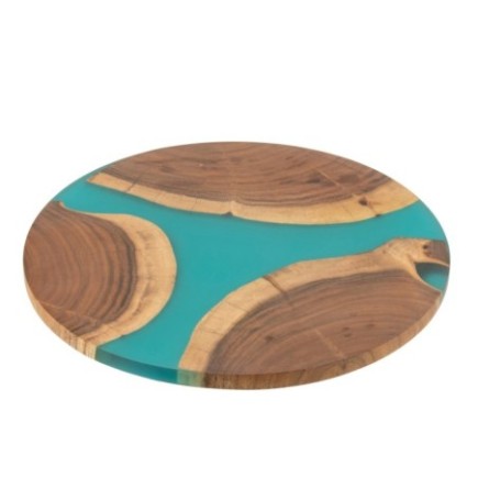 Tagliere rotondo in legno di acacia e resina blu, 41 x 2 cm