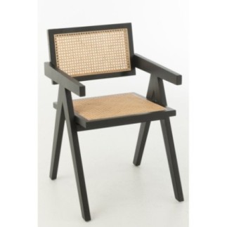 Sedia in frassino e rattan nero 59x80x52 cm