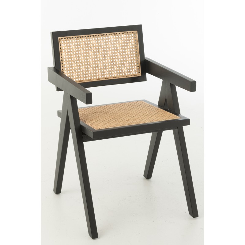 Chaise en frêne et rotin noir 59x80x52 cm Chaise en frêne et rotin noir 59x80x52 cm