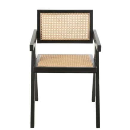 Chaise en frêne et rotin noir 59x80x52 cm