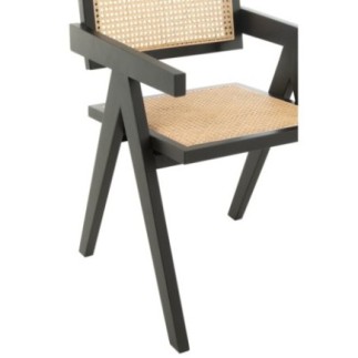 Chaise en frêne et rotin noir 59x80x52 cm