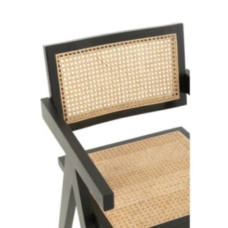 Chaise en frêne et rotin noir 59x80x52 cm