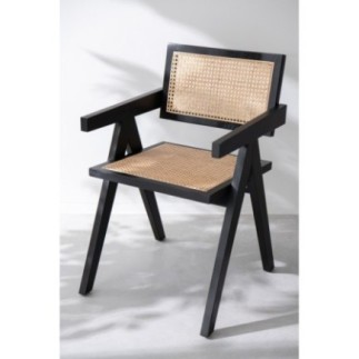 Chaise en frêne et rotin noir 59x80x52 cm