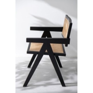 Chaise en frêne et rotin noir 59x80x52 cm