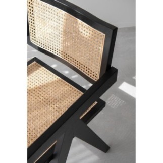 Chaise en frêne et rotin noir 59x80x52 cm