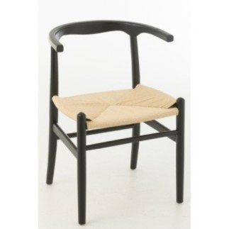 Sedia in legno di faggio e corda nera 52x56x76 cm