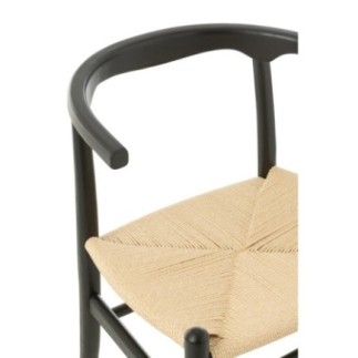 Chaise en bois de hêtre et corde noir 52x56x76 cm