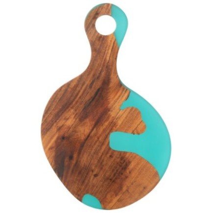 Tábua de cortar em acácia e resina, natural e azul, 53 x 34 x 2 cm