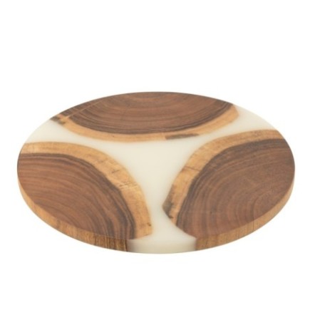 Tabla de cortar redonda de acacia y resina blanca, ø41 x 2 cm