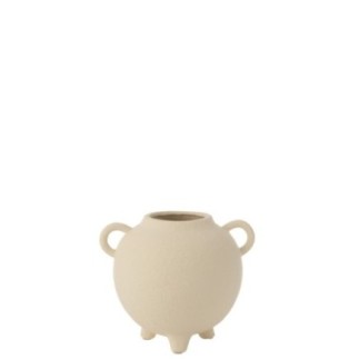 Vase pichet rond en grès beige 19x16x16,5cm