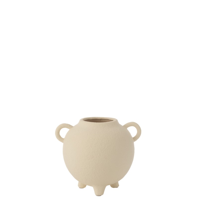 Vaso a brocca rotondo in gres beige, 19x16x16,5 cm
